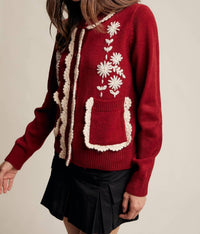 Listicle - Daisy Embroidered Trim Cardigan Sweater