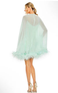 MAC DUGGAL Feather Trim Trapeze Mini Cocktail Dress in mint green - women's dress - detail view
