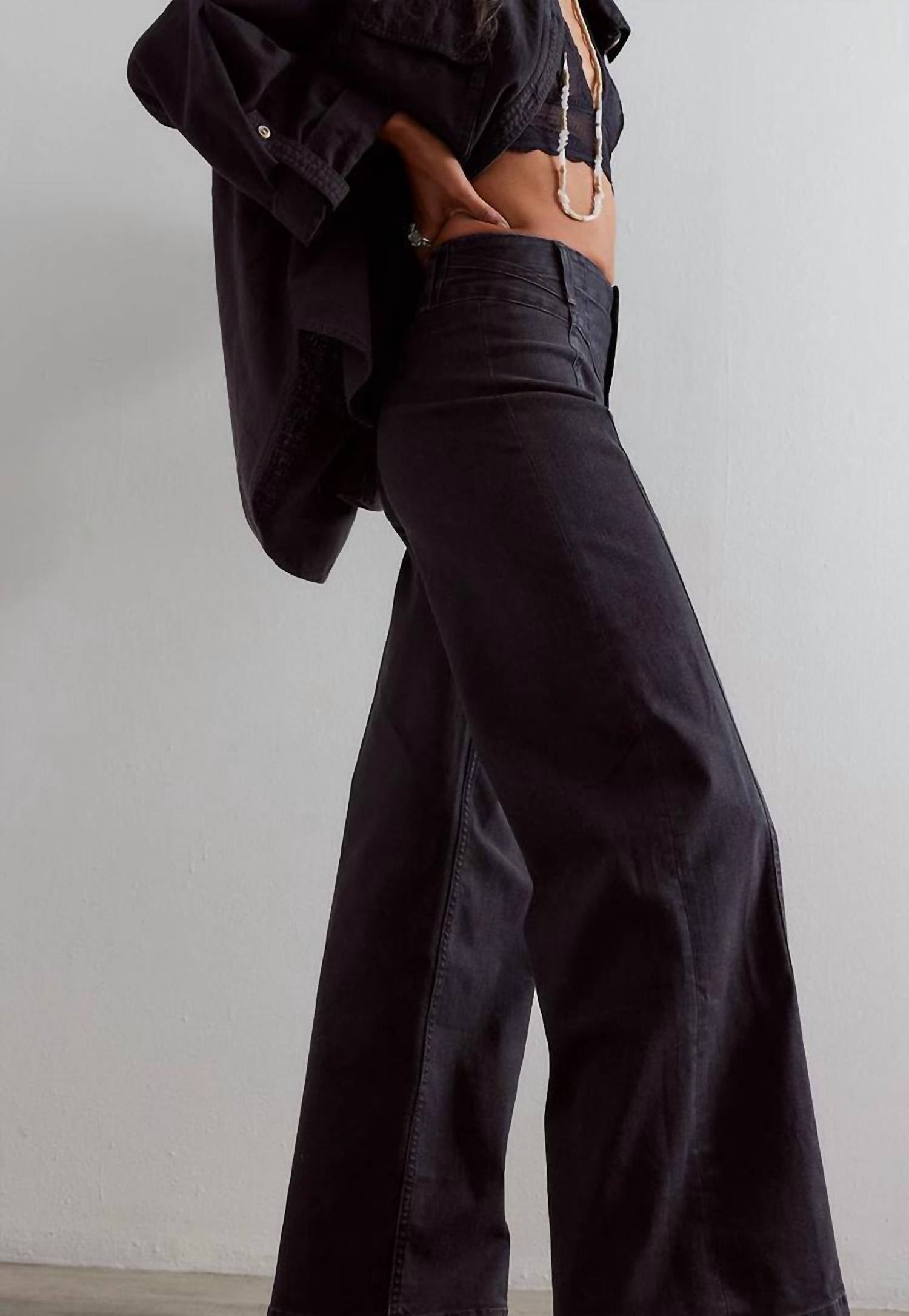Free People Libre Wide Leg Jeans in cafe noir - women's pants - alternate view