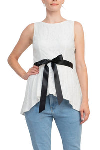 Adrianna Papell - Tie Waist High Low Hem Lace Top
