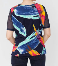 Frank Lyman - Patterned Mesh Scoop Neck Top
