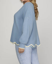 She + Sky - LONG SLEEVE SCALLOP HEM SWEATER