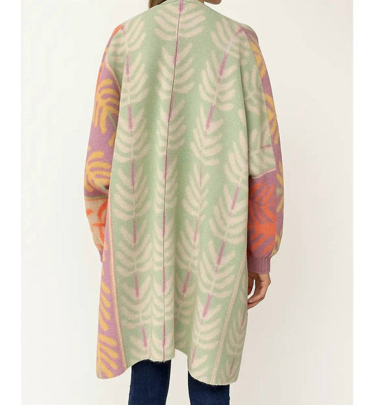 Fate - Abstract Leaf Pattern Jacquard Knit Open Cardigan