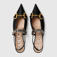 Gucci - Women's Horsebit & Chain Leather Slingback Pump