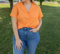 Vine & Love Sunsets Collared Blouse in orange - women's blouse - view 4