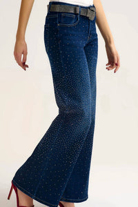 Q2 - Wide Leg Jeans With Rhinestone Detailing