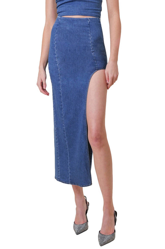 Line And Dot - Joey Denim Maxi Skirt With Cutout Detail