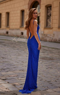 La Femme Stunning Fitted Prom Dress in blue - women's dress - alternate view