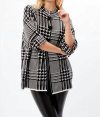 Frank Lyman Abstract Line Print Cardigan in black white - women's cardigan - alternate view