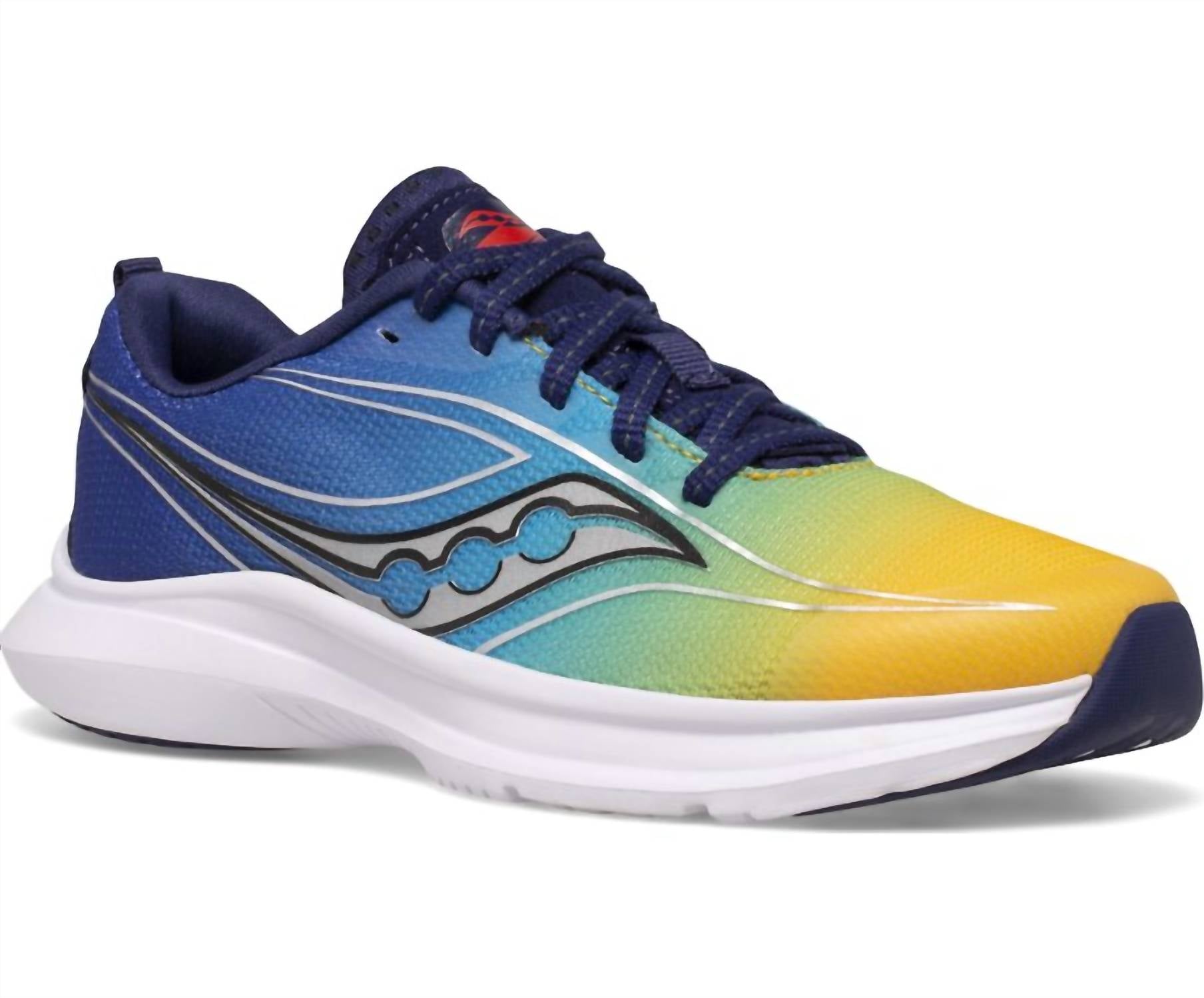 SAUCONY Kid's Kinvara 13 Lace Sneaker in blue yellow - kids' sneaker