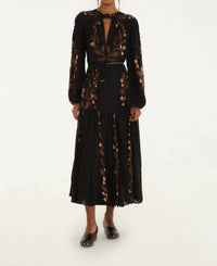Farm Rio - Berry Garden Long Sleeve Pleated Maxi Dress