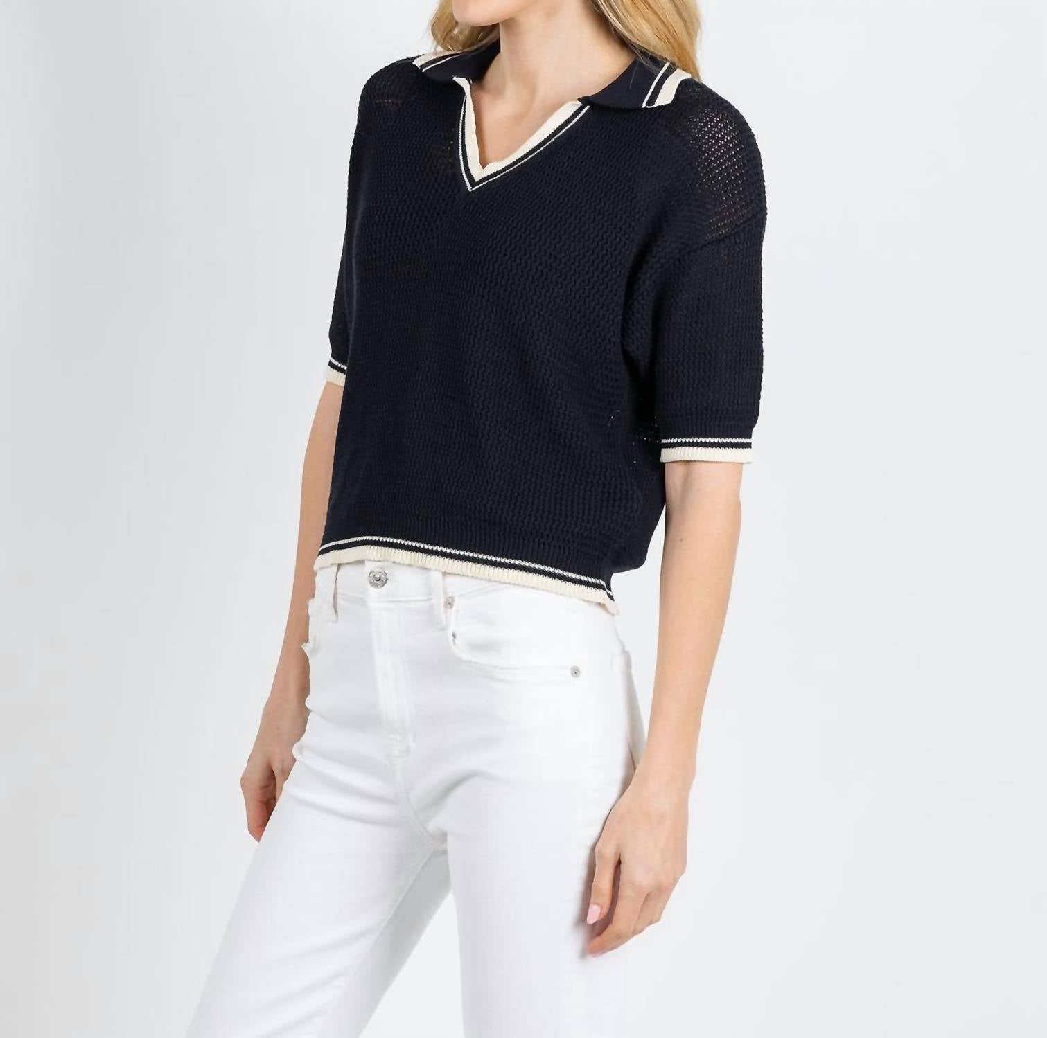 MARELLA Embi Polo Sweater in navy - women's sweater - alternate view