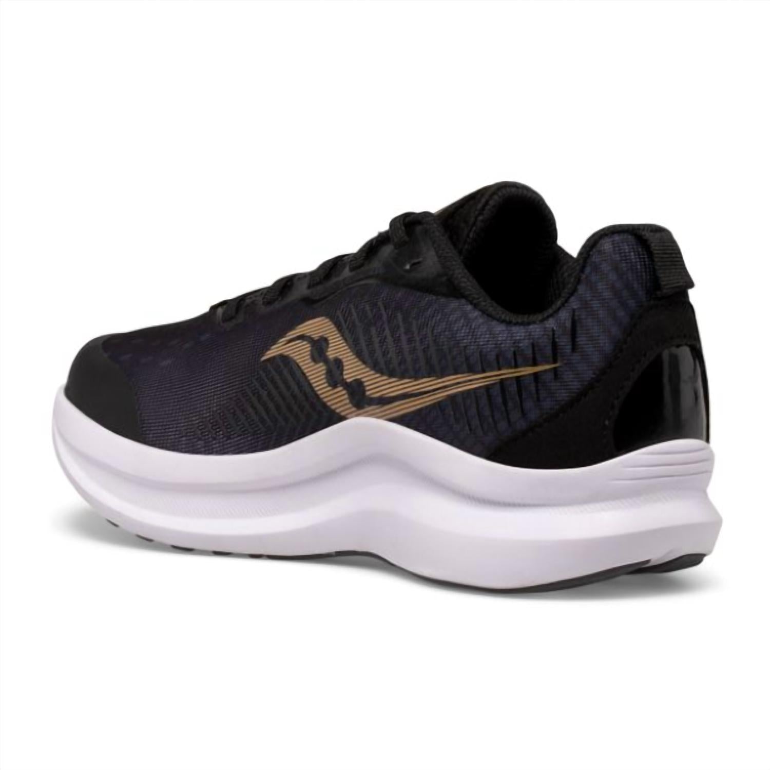 SAUCONY Kid's Endorphin Sneakers in black gold - kids' sneaker - detail view
