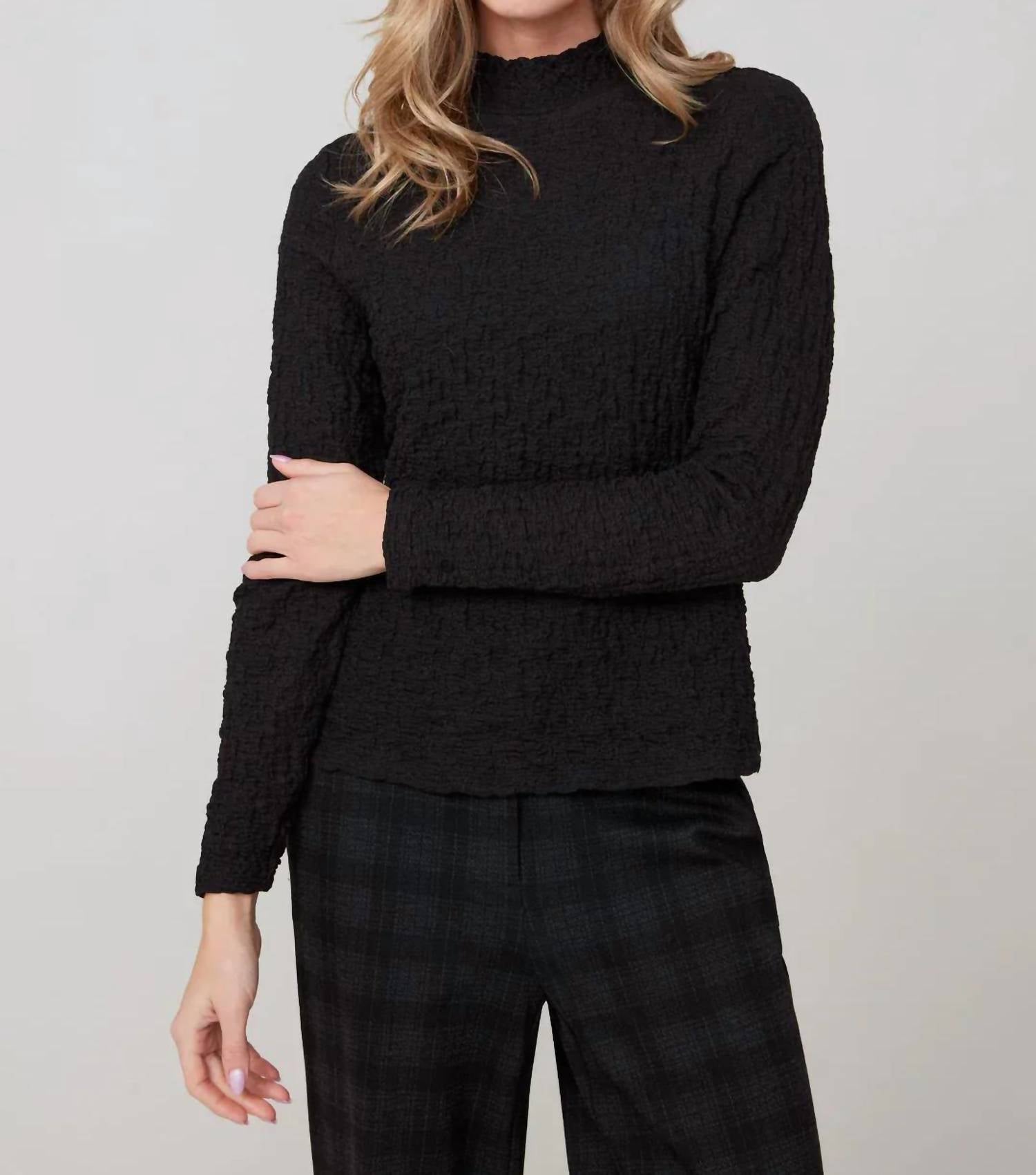 Renuar Textured Top in black - women's long sleeve top