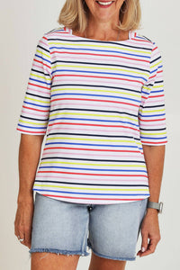 FOIL Even Keel 3/4 Sleeve Top in papaya - women's blouse