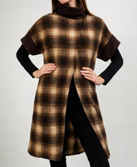 TRISHA TYLER Turtle neck tunic in brown plaid - women's shirt