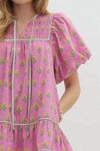 Entro - Floral Print Split Neck Dress