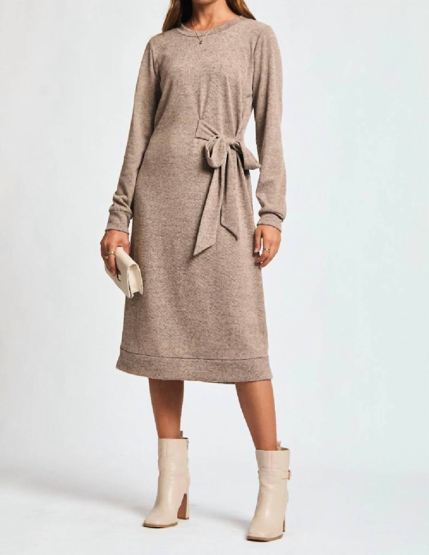 Dear Scarlett Hacci Knit Tunic Dress in latte - women's dress - alternate view