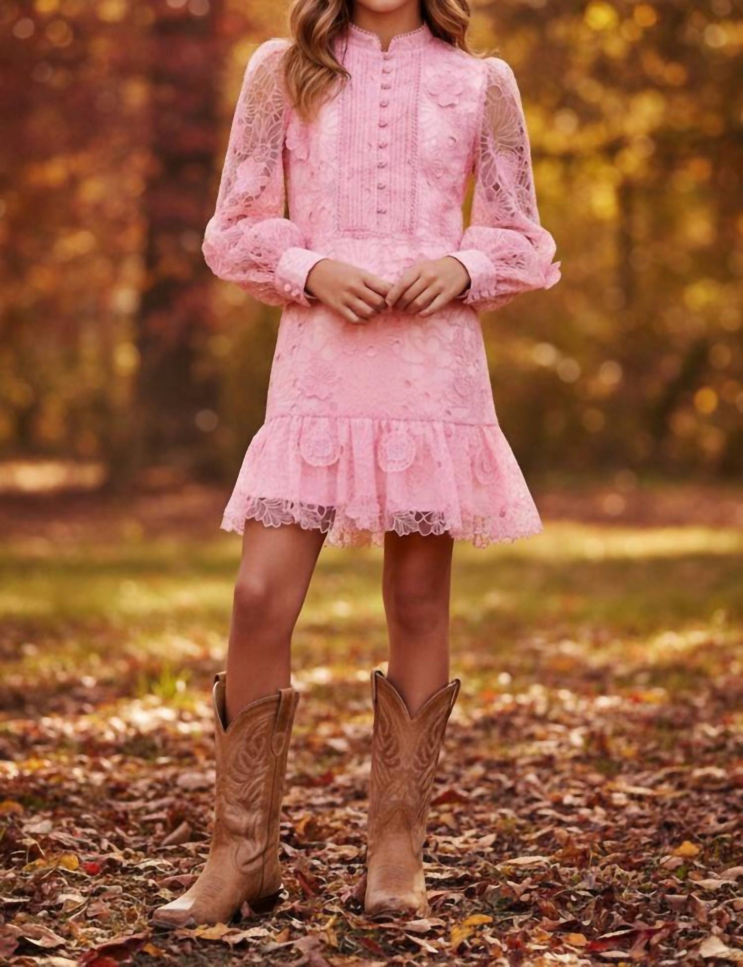 Marlo - Girl's Prue Long Sleeve Embroidered Mini Dress
