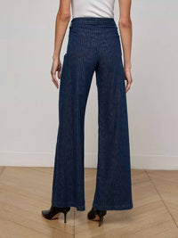 L'Agence Quincy Pinstriped Wide Leg Jean in ebony stripe - women's jeans - detail view