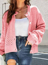 Miss Sparkling - Pompom Puff Sleeve Cardigan