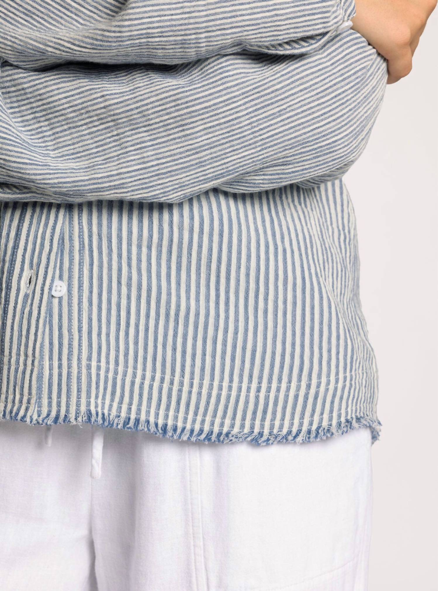 Thread & Supply Maia V Neck Long Sleeve Shirt in blue stripe - women's long sleeve top - view 5