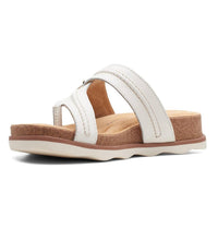 Clarks Women's Brynn Madi Flat Sandal in white leather - women's sandal - detail view