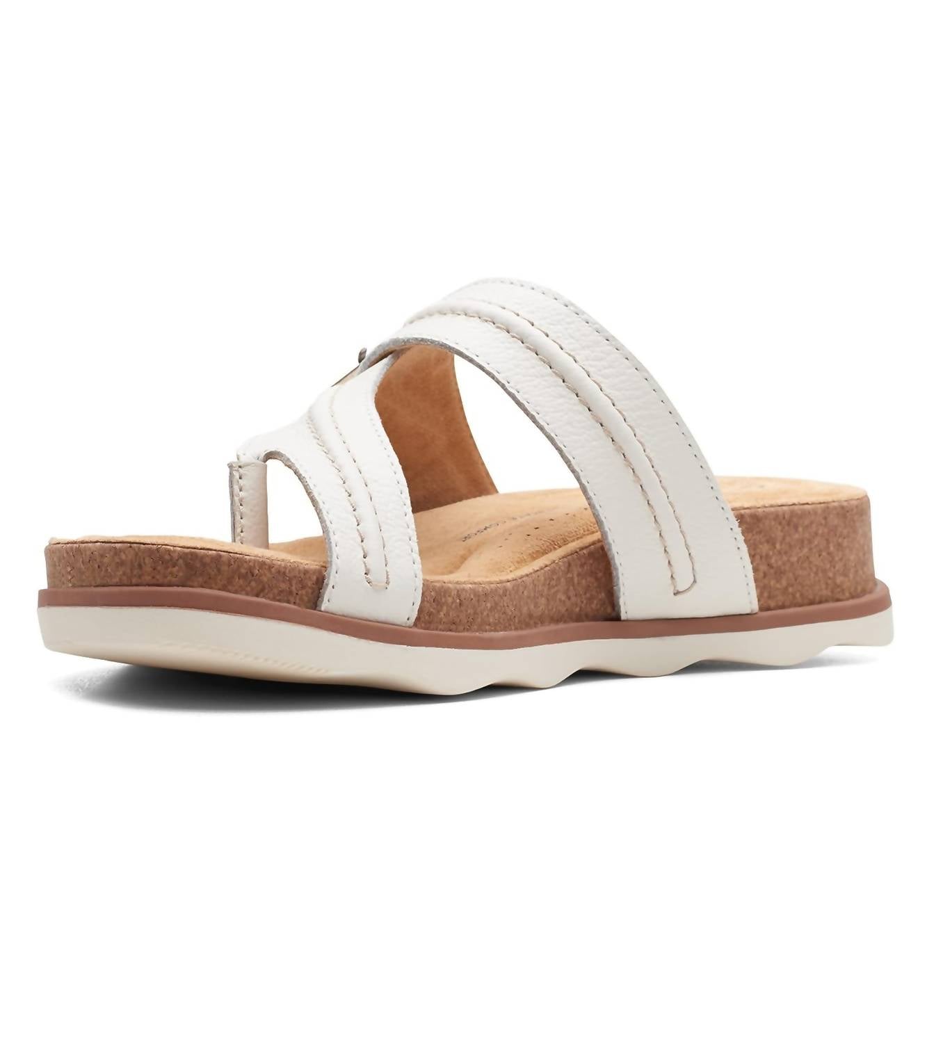 Clarks Women's Brynn Madi Flat Sandal in white leather - women's sandal - detail view