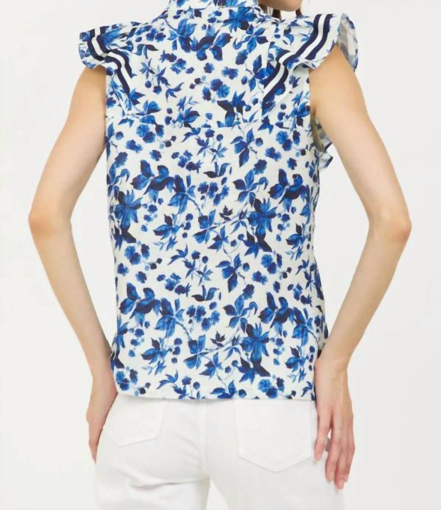 Stellah - Sleeveless Ruffle Button Down Top