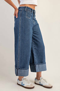 Ee:Some - Harbor Stripe Wide Leg Jeans