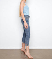 Charlie B - Embroidered Cuff Cropped Slim Leg Jeans
