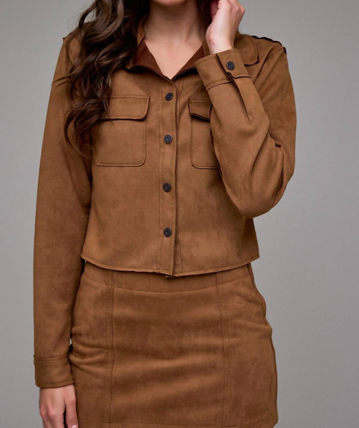 Hidden - Suede Shrunken Button-up Shirt