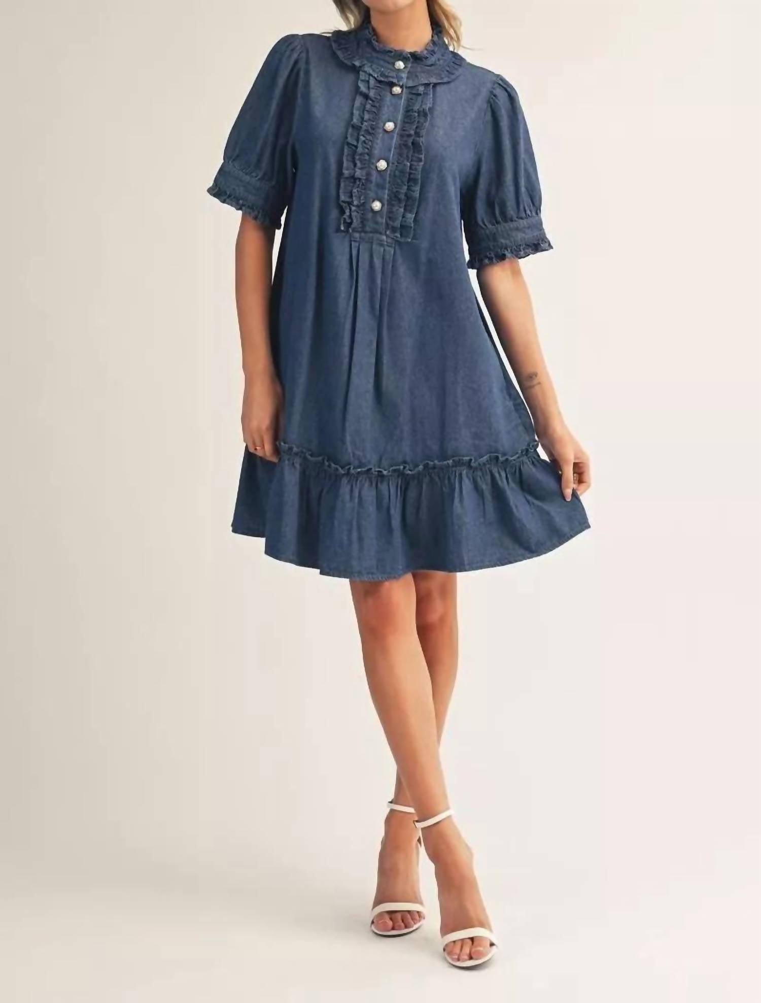 Jodifl - Ruffles And Denim Mini Dress