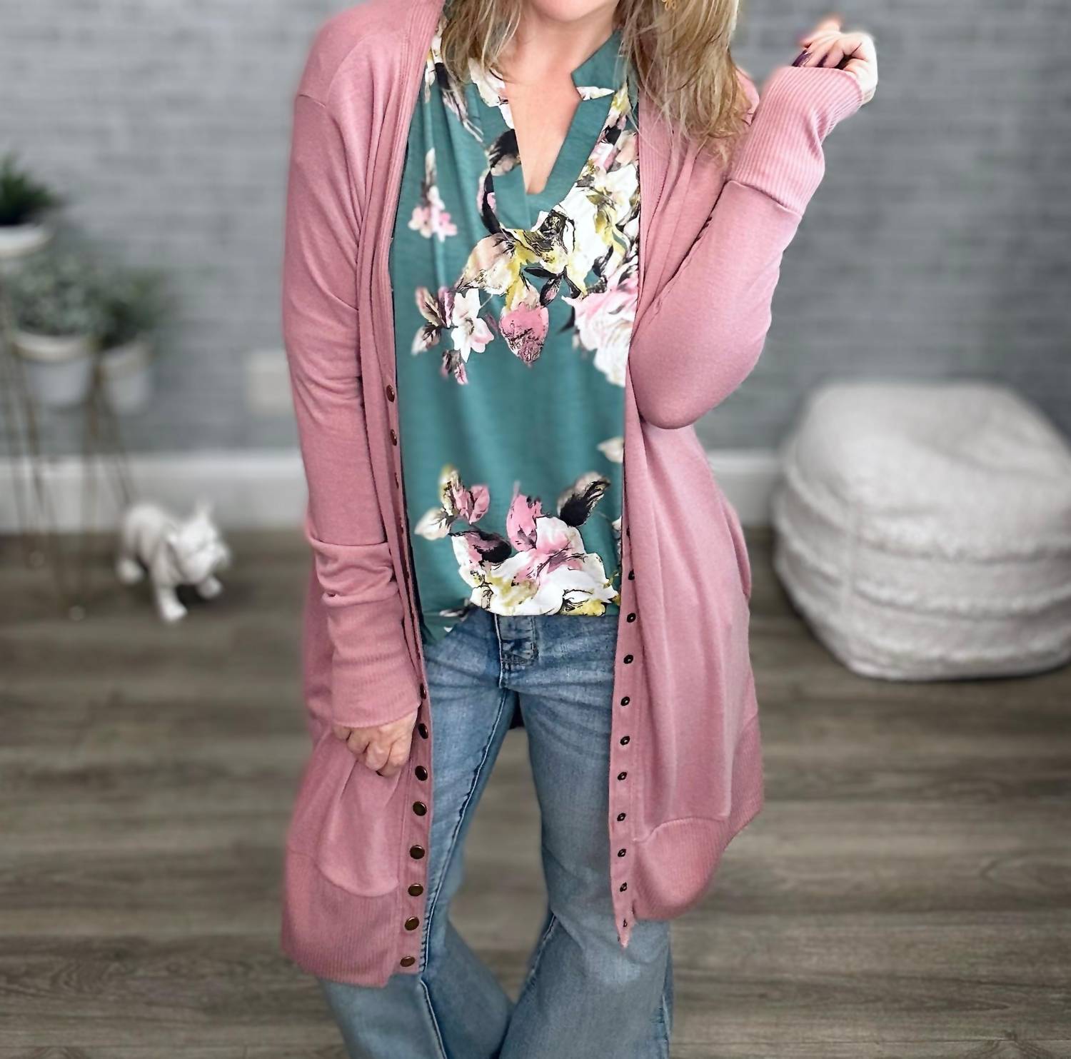 Honeyme - Floral Mandarin Collar Gabby Tunic Top