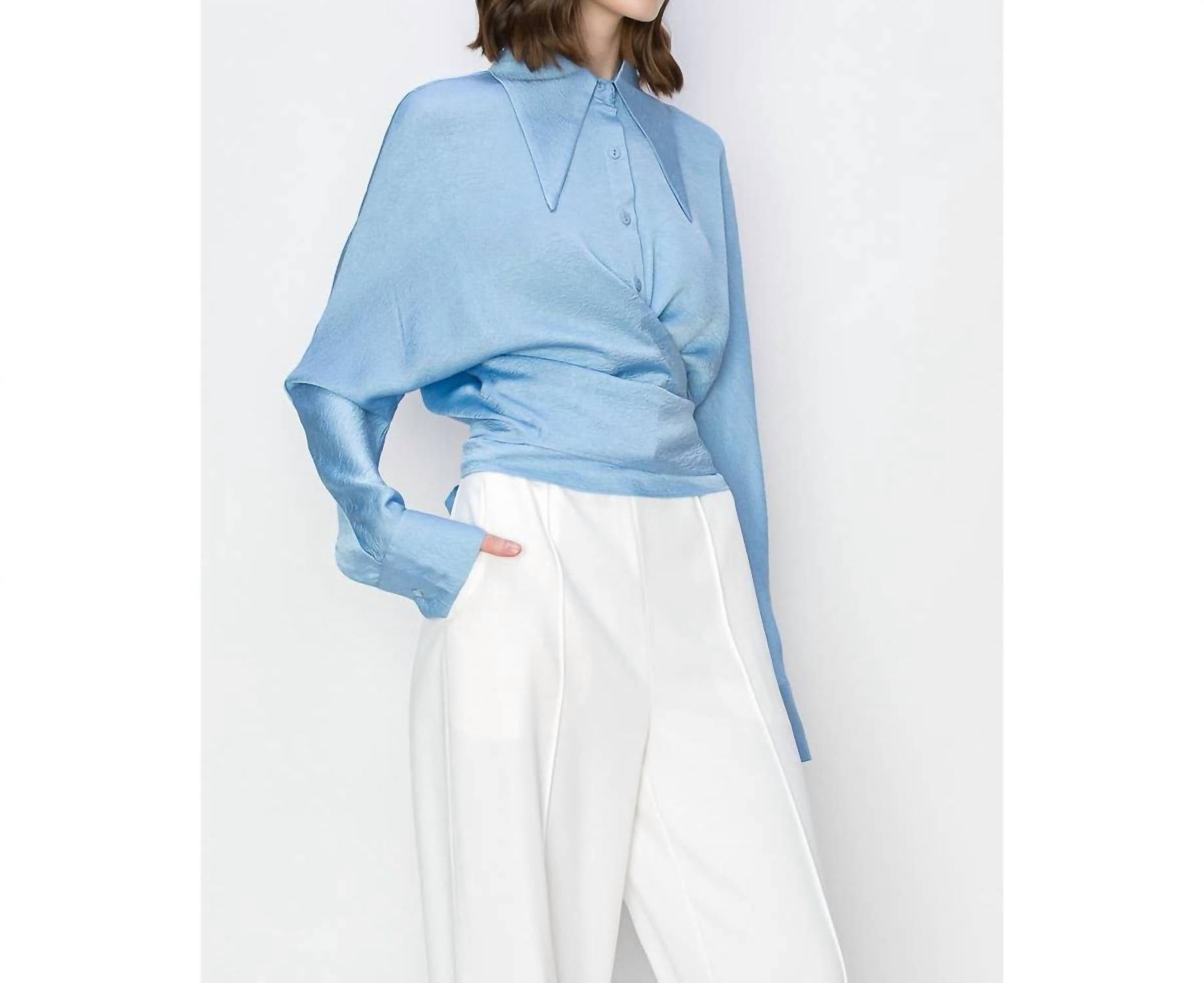Ina - Satin Wrap Cross Knot Detail Blouse