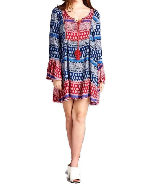 Velzera - Tassel Tie Bell Sleeve Mini Dress