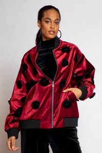 Eva Franco - Velvet Floral Embroidered Bomber Jacket