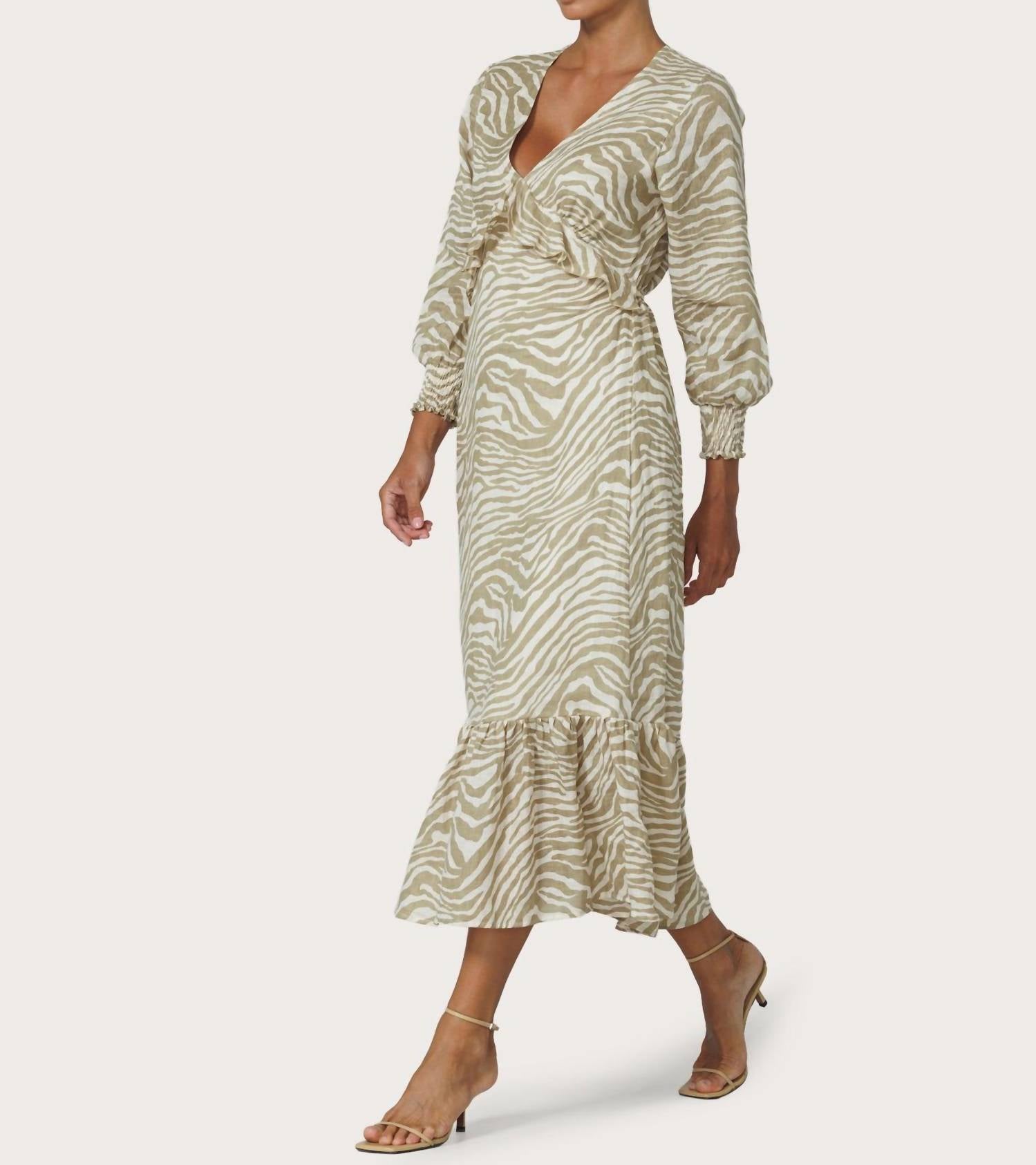 LUSANA Rose Linen Dress in macan - women's dress - alternate view