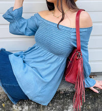 M made in Italy Georgie Top in italy georgie top in marine - women's blouse - detail view
