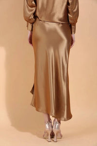 Jessie Liu - Asymmetrical Hem Satin Slip Midi Skirt