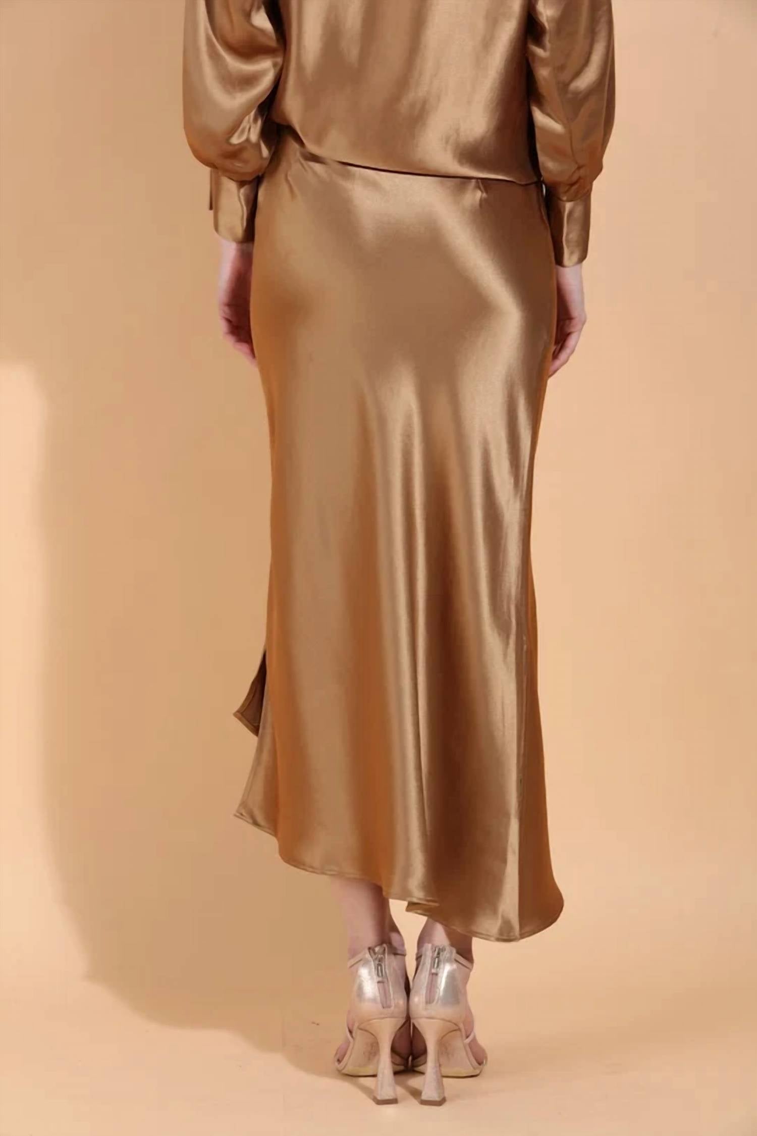 Jessie Liu - Asymmetrical Hem Satin Slip Midi Skirt