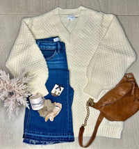 Bluivy - V-neck Bubble Sleeved Knit Sweater Tunic