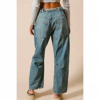 Bibi - Paint Splatter Button Fly Denim Pants With Braided Belt Detail