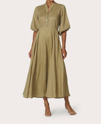 LUSANA Kenny Linen Maxi Dress in cafe - women's dress - detail view