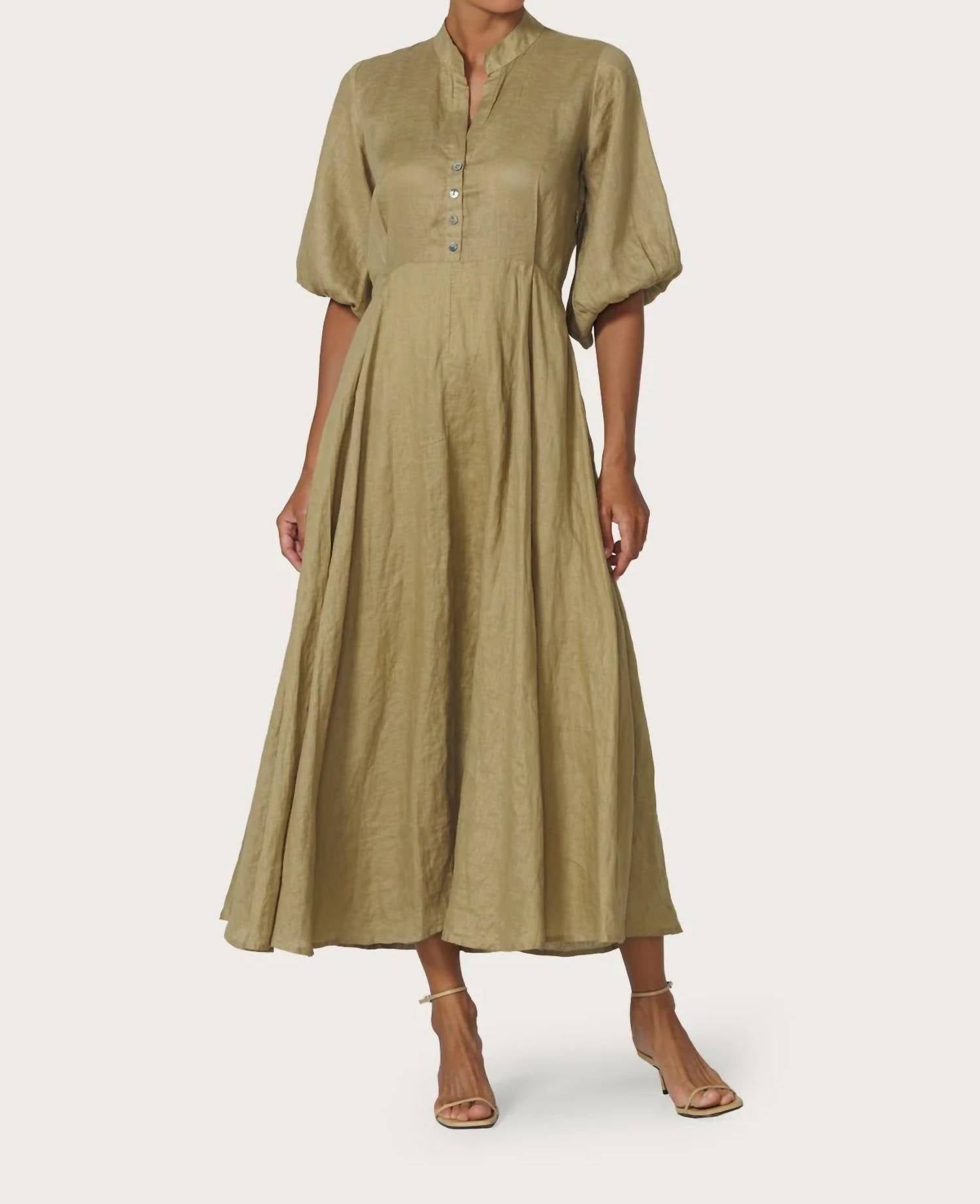 LUSANA Kenny Linen Maxi Dress in cafe - women's dress - detail view