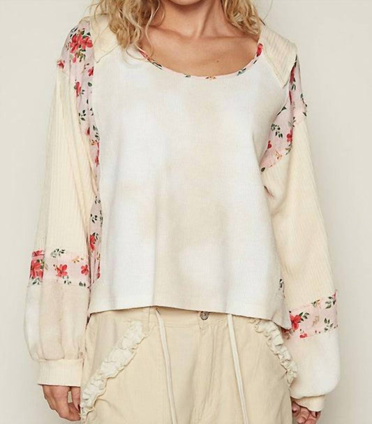 Pol - Floral Block Thermal Raw Edge Top