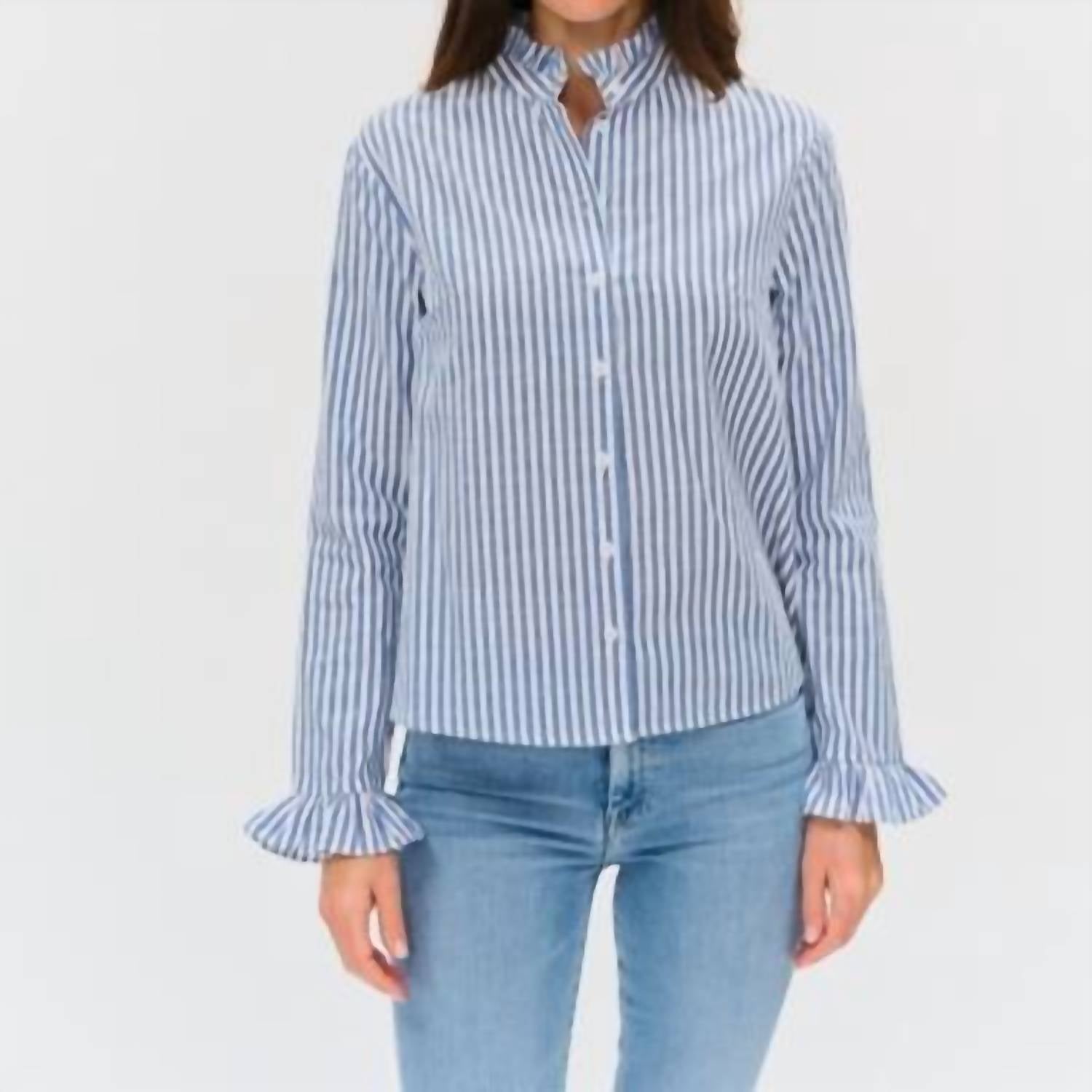 Six/Fifty - Holland Poplin Striped Ruffle Detailed Blouse