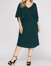 She + Sky - Kimono Sleeve Lurex Stretch Midi Dress - Plus