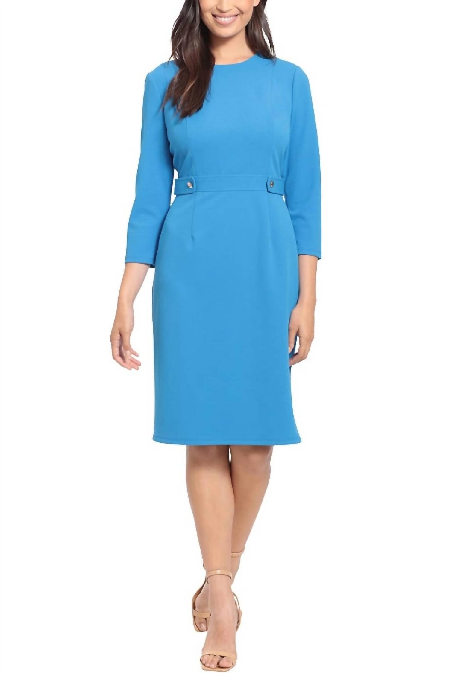 London Times - Seamed Side Tab Fit & Flare Midi Dress