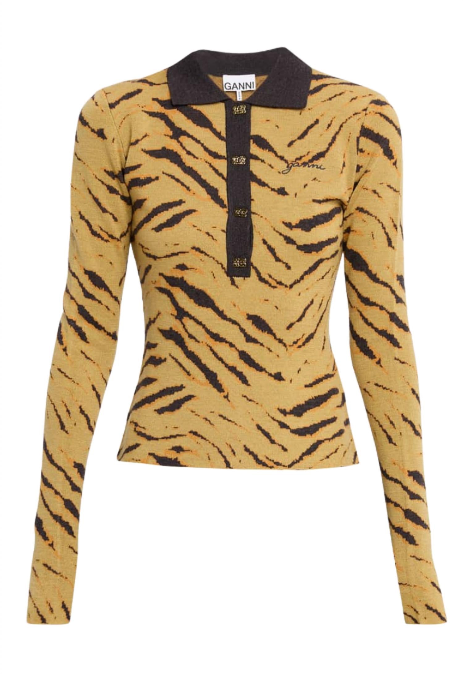 Ganni - Women's Fine Merino jacquard polo
